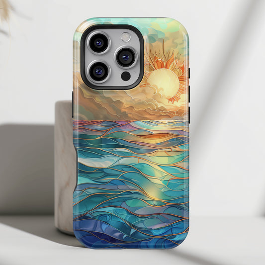 Sun & Ocean Stained Glass Design 1 Print iPhone Case