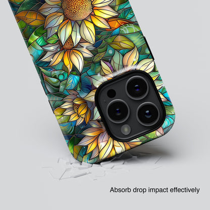 Sunflowers Stained Glass Design Print iPhone Case