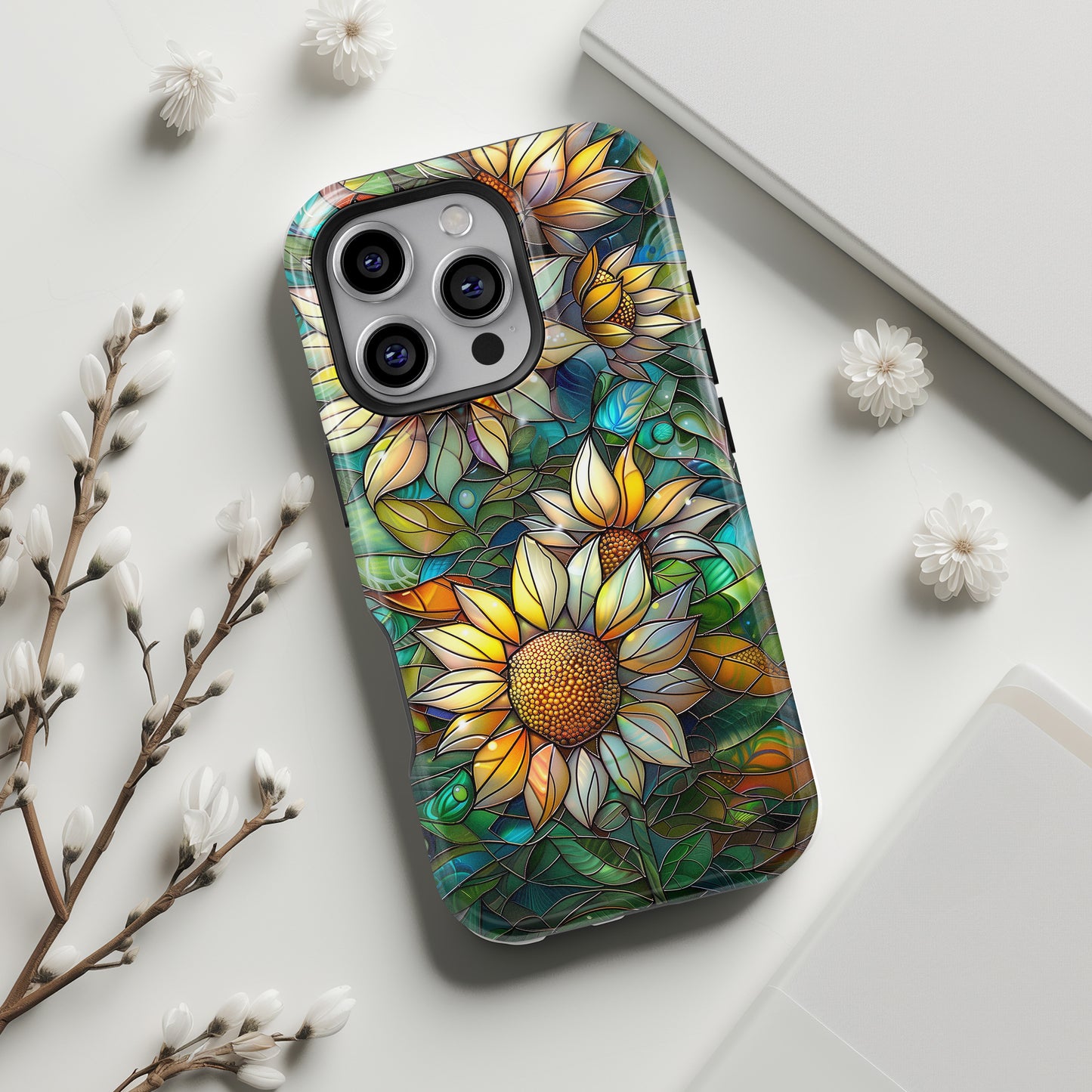 Sunflowers Stained Glass Design Print iPhone Case