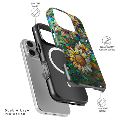 Sunflowers Stained Glass Design Print iPhone Case