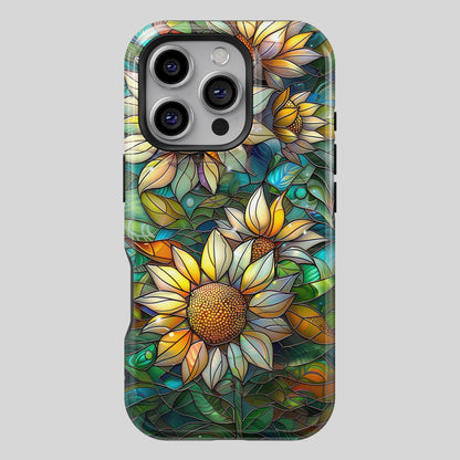 Sunflowers Stained Glass Design Print iPhone Case