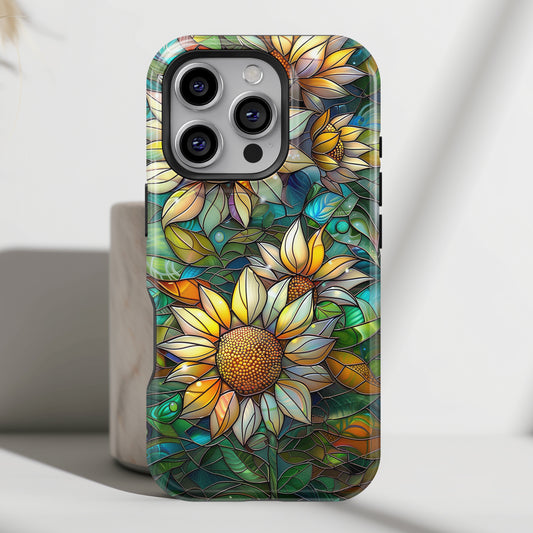 Sunflowers Stained Glass Design Print iPhone Case