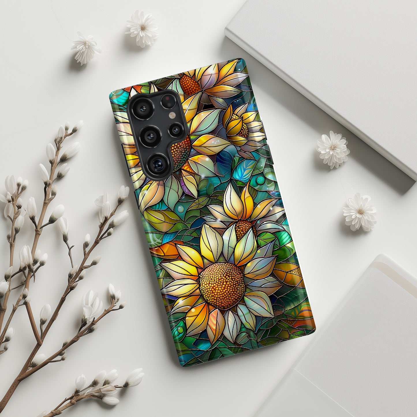 Sunflowers Stained Glass Design Samsung Phone Case