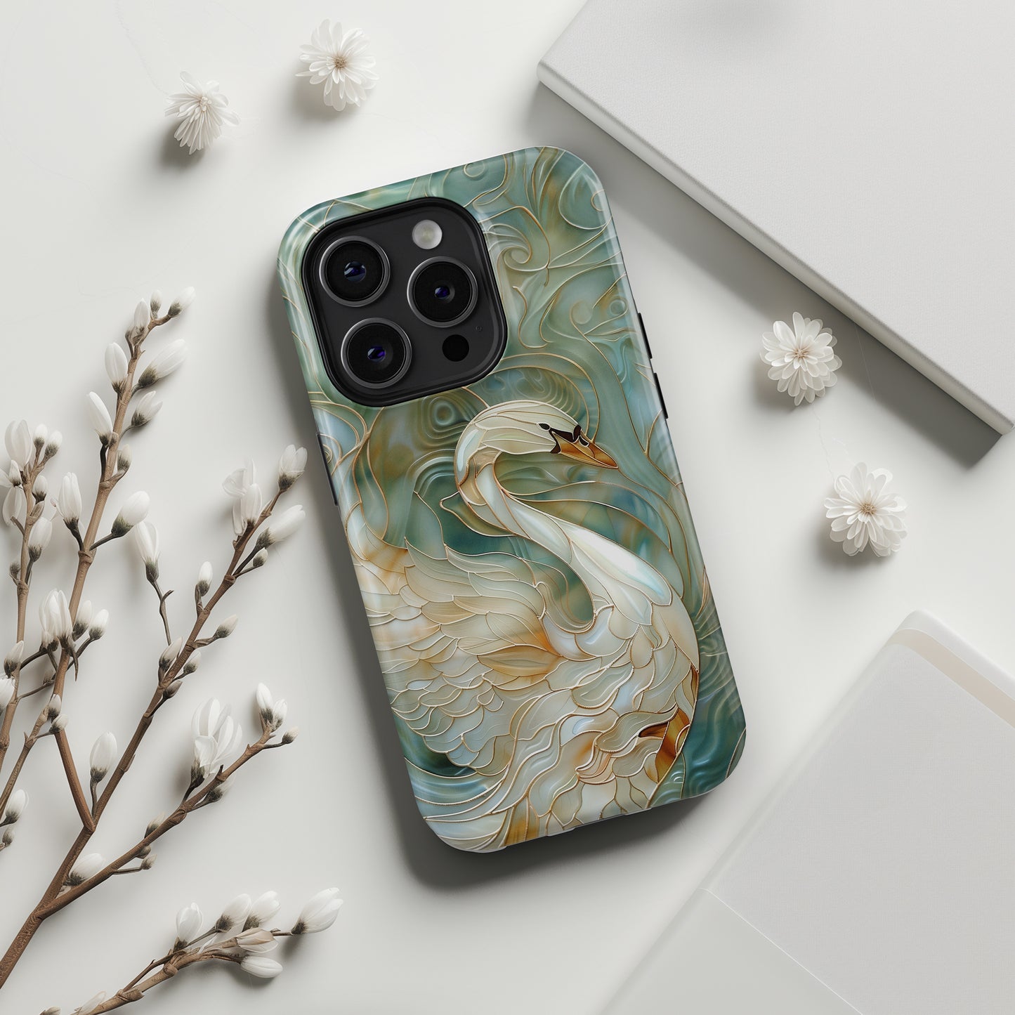 Swan Stained Glass Design iPhone Case