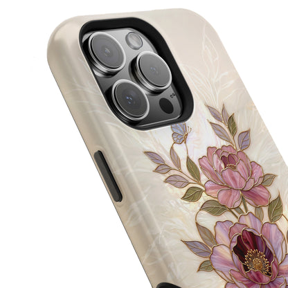 The Cloisonné Peony – Faux Stained Glass & Pearl Design iPhone Case