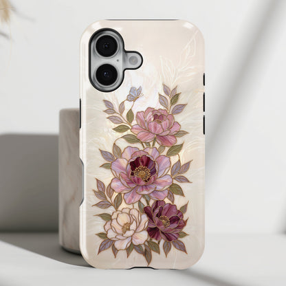 The Cloisonné Peony – Faux Stained Glass & Pearl Design iPhone Case