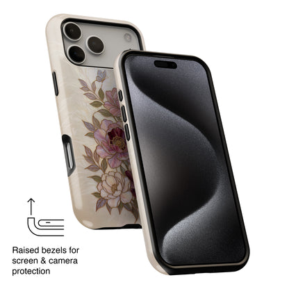 The Cloisonné Peony – Faux Stained Glass & Pearl Design iPhone Case