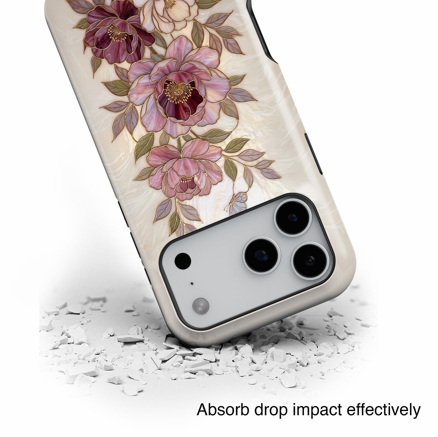 The Cloisonné Peony – Faux Stained Glass & Pearl Design iPhone Case