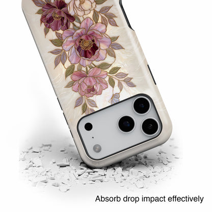 The Cloisonné Peony – Faux Stained Glass & Pearl Design iPhone Case