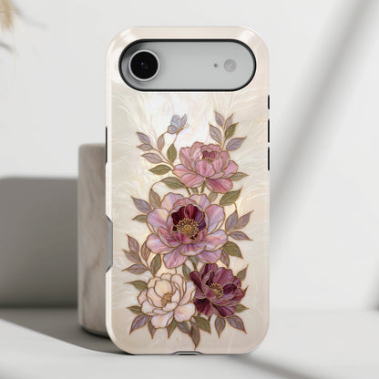 The Cloisonné Peony – Faux Stained Glass & Pearl Design iPhone Case