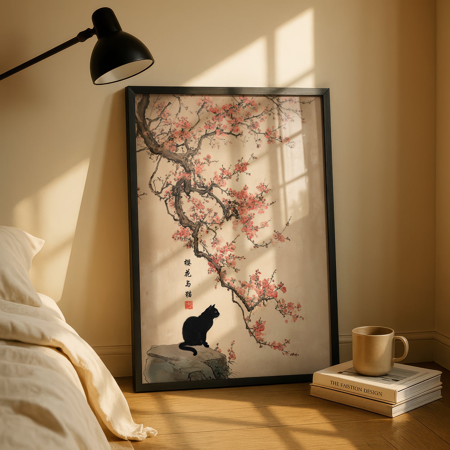 The Contemplative Cat – Traditional Ink Wash Design Wall Art