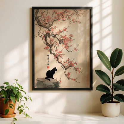 The Contemplative Cat – Traditional Ink Wash Design Wall Art