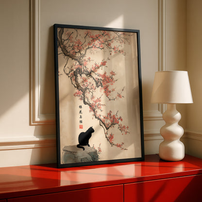 The Contemplative Cat – Traditional Ink Wash Design Wall Art