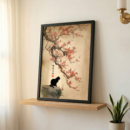 The Contemplative Cat – Traditional Ink Wash Design Wall Art