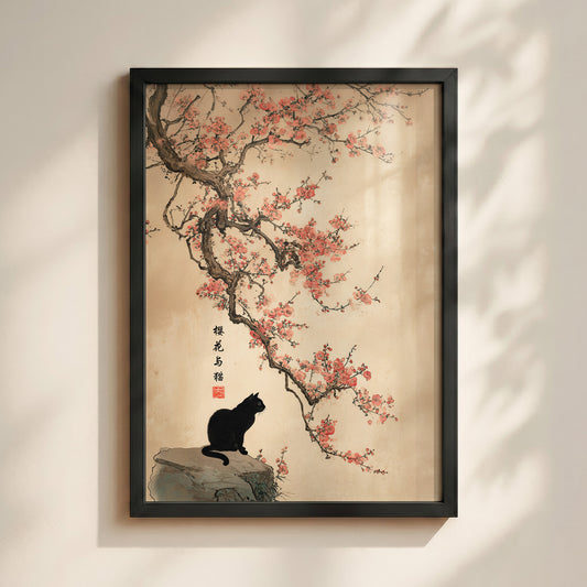 The Contemplative Cat – Traditional Ink Wash Design Wall Art