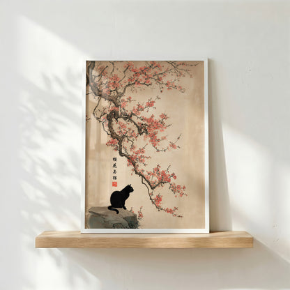 The Contemplative Cat – Traditional Ink Wash Design Wall Art