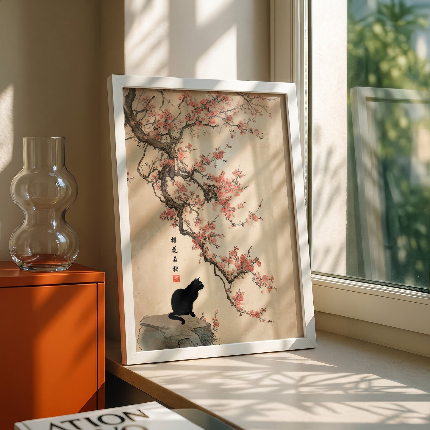 The Contemplative Cat – Traditional Ink Wash Design Wall Art