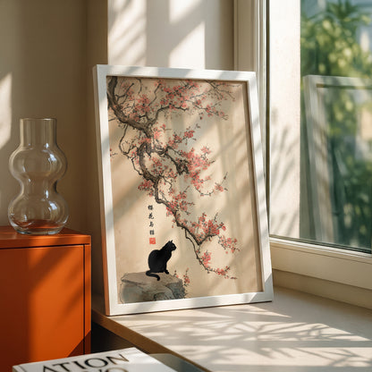 The Contemplative Cat – Traditional Ink Wash Design Wall Art