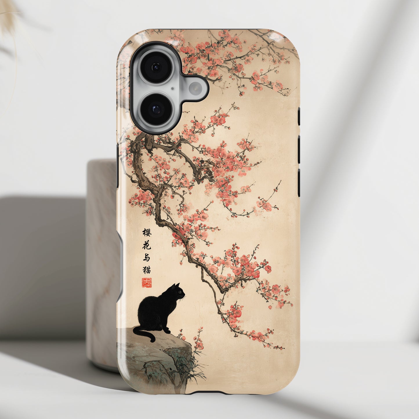 The Contemplative Cat – Traditional Ink Wash Design iPhone Case