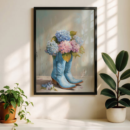 The Country Coquette – Impasto Boot & Hydrangea Design Wall Art
