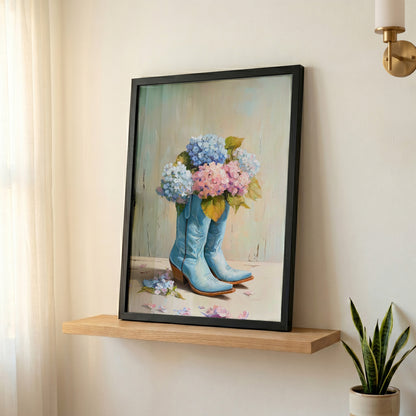 The Country Coquette – Impasto Boot & Hydrangea Design Wall Art
