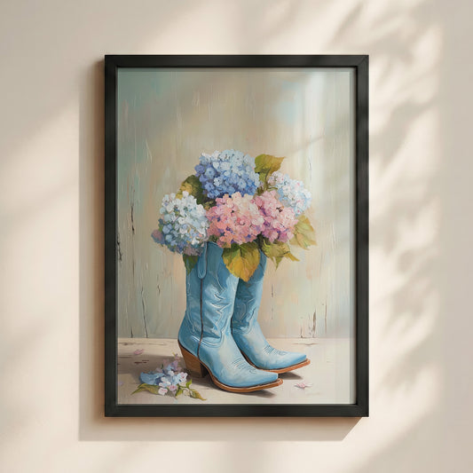 The Country Coquette – Impasto Boot & Hydrangea Design Wall Art