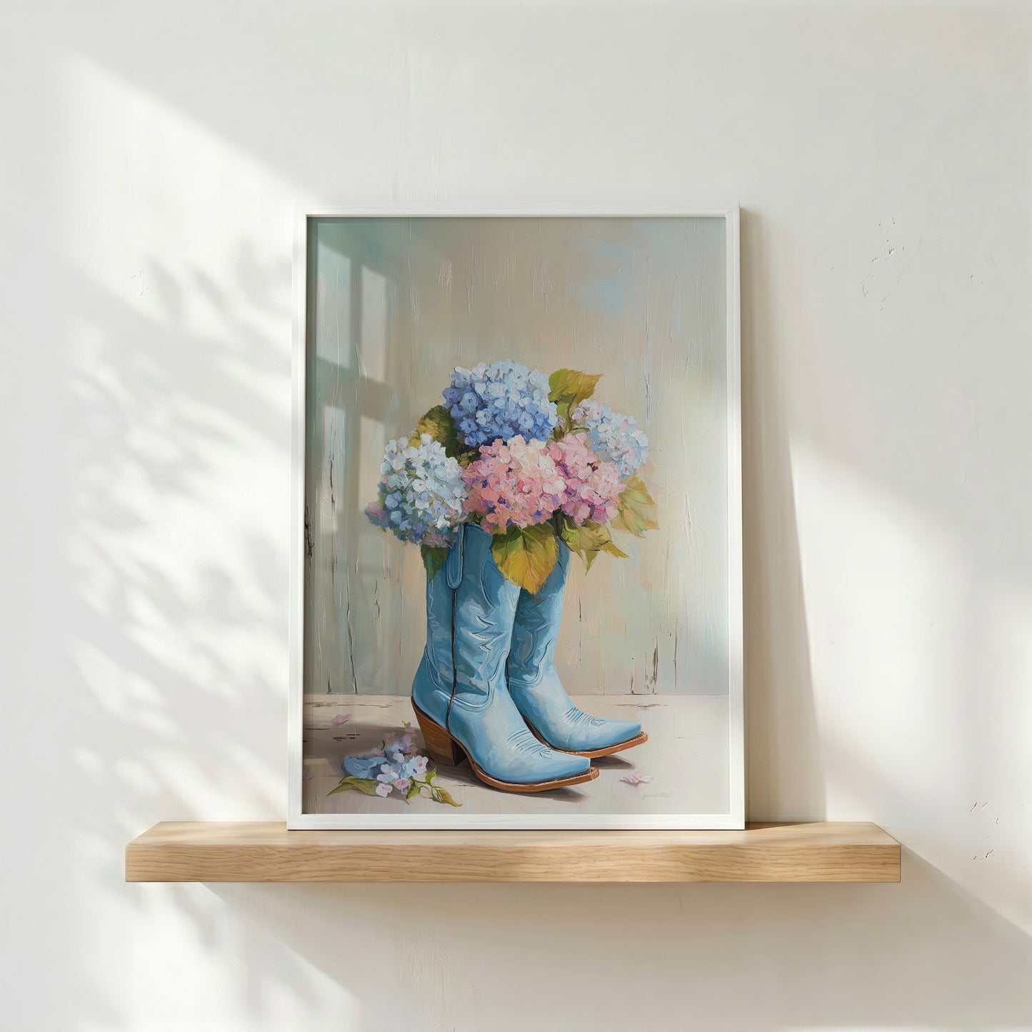 The Country Coquette – Impasto Boot & Hydrangea Design Wall Art