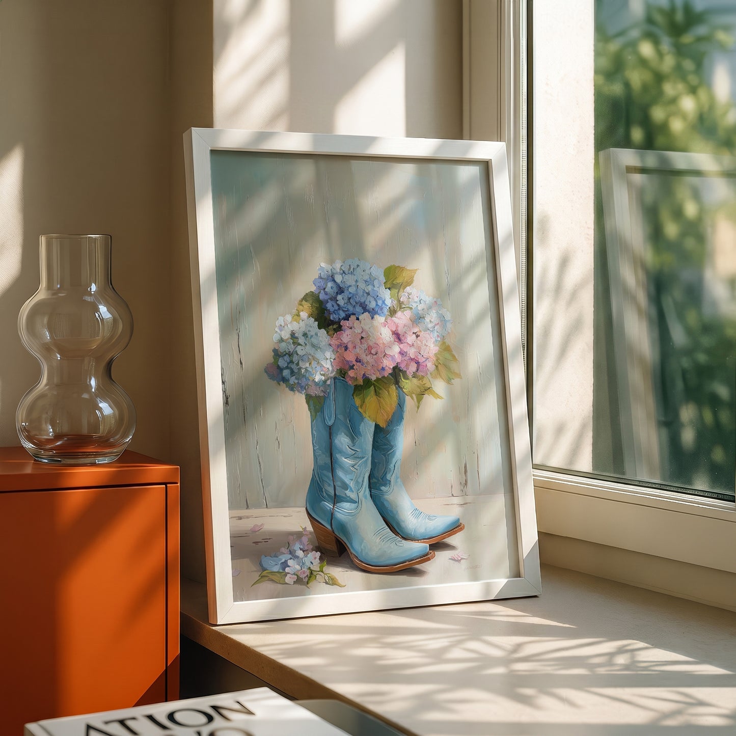 The Country Coquette – Impasto Boot & Hydrangea Design Wall Art