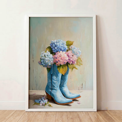 The Country Coquette – Impasto Boot & Hydrangea Design Wall Art