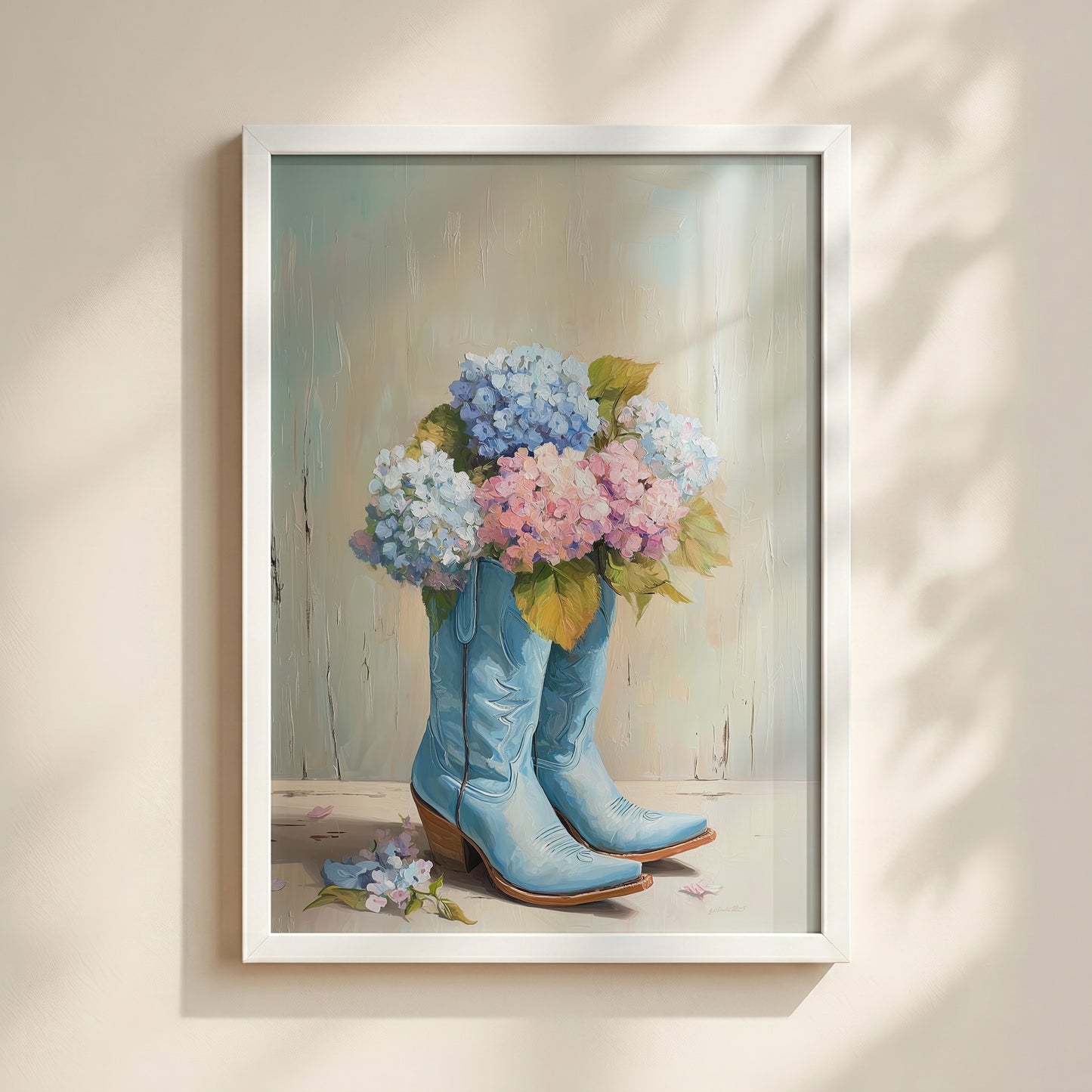 The Country Coquette – Impasto Boot & Hydrangea Design Wall Art