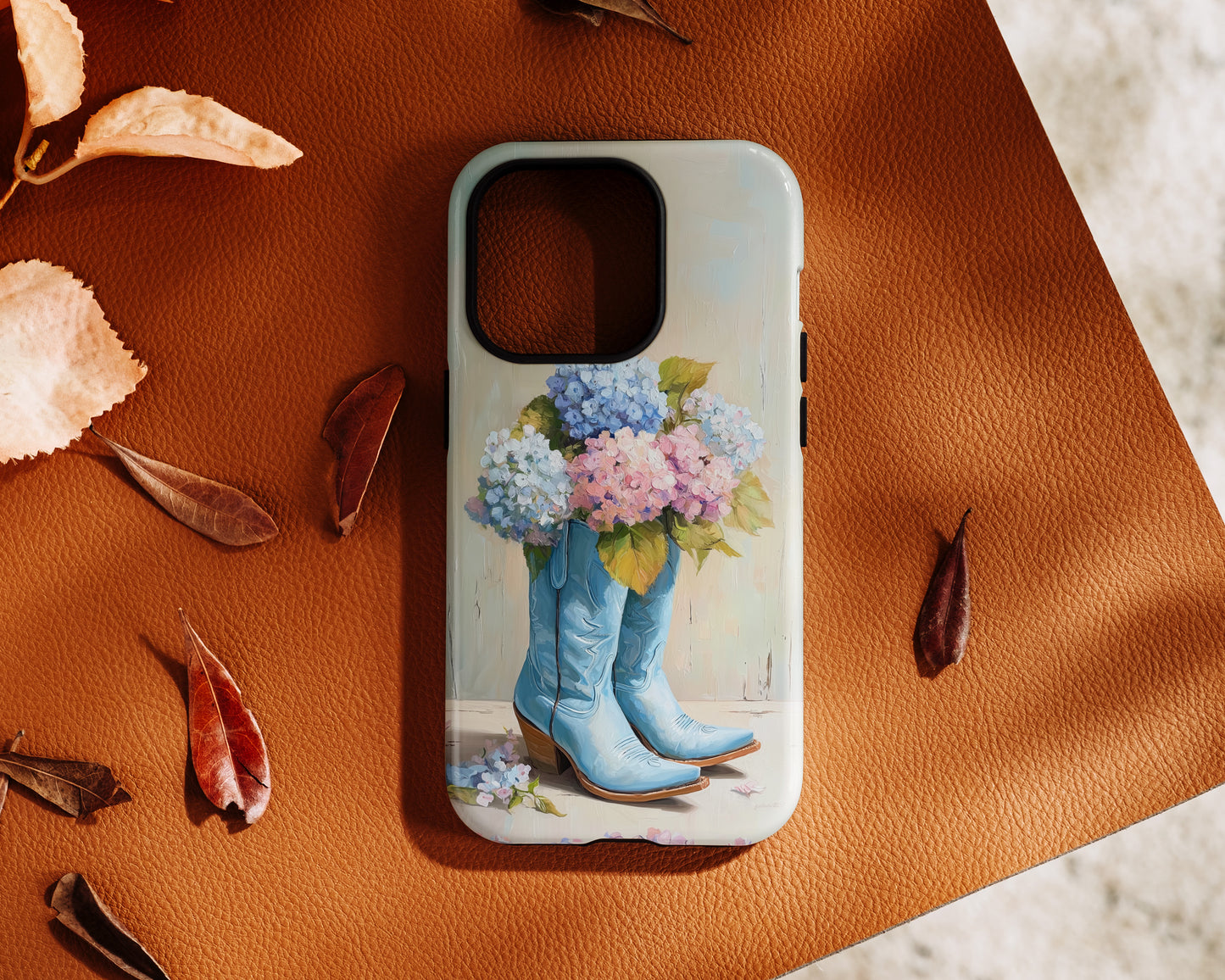 The Country Coquette – Impasto Boot & Hydrangea Design iPhone Case