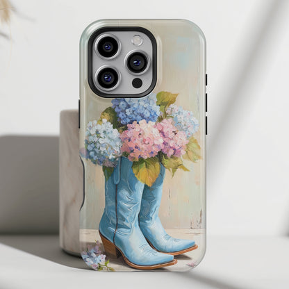 The Country Coquette – Impasto Boot & Hydrangea Design iPhone Case