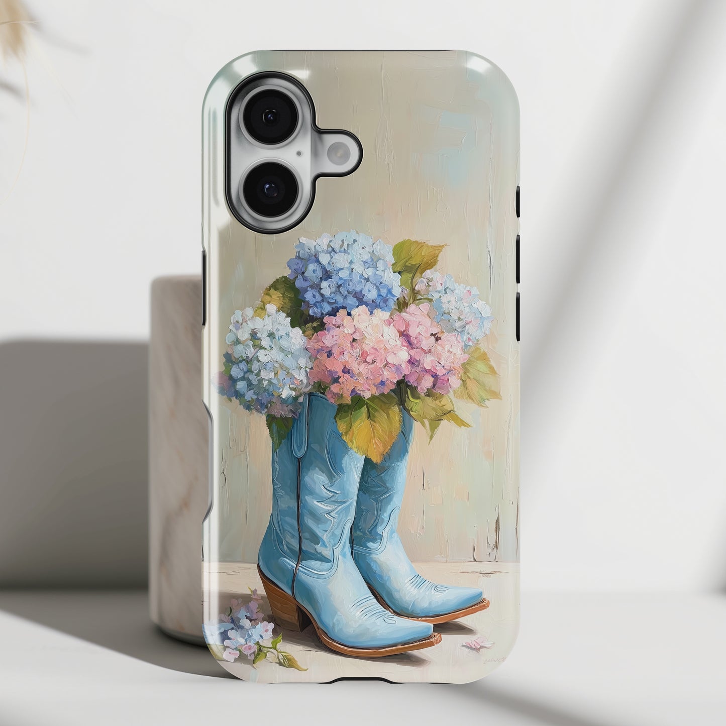 The Country Coquette – Impasto Boot & Hydrangea Design iPhone Case