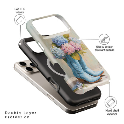 The Country Coquette – Impasto Boot & Hydrangea Design iPhone Case