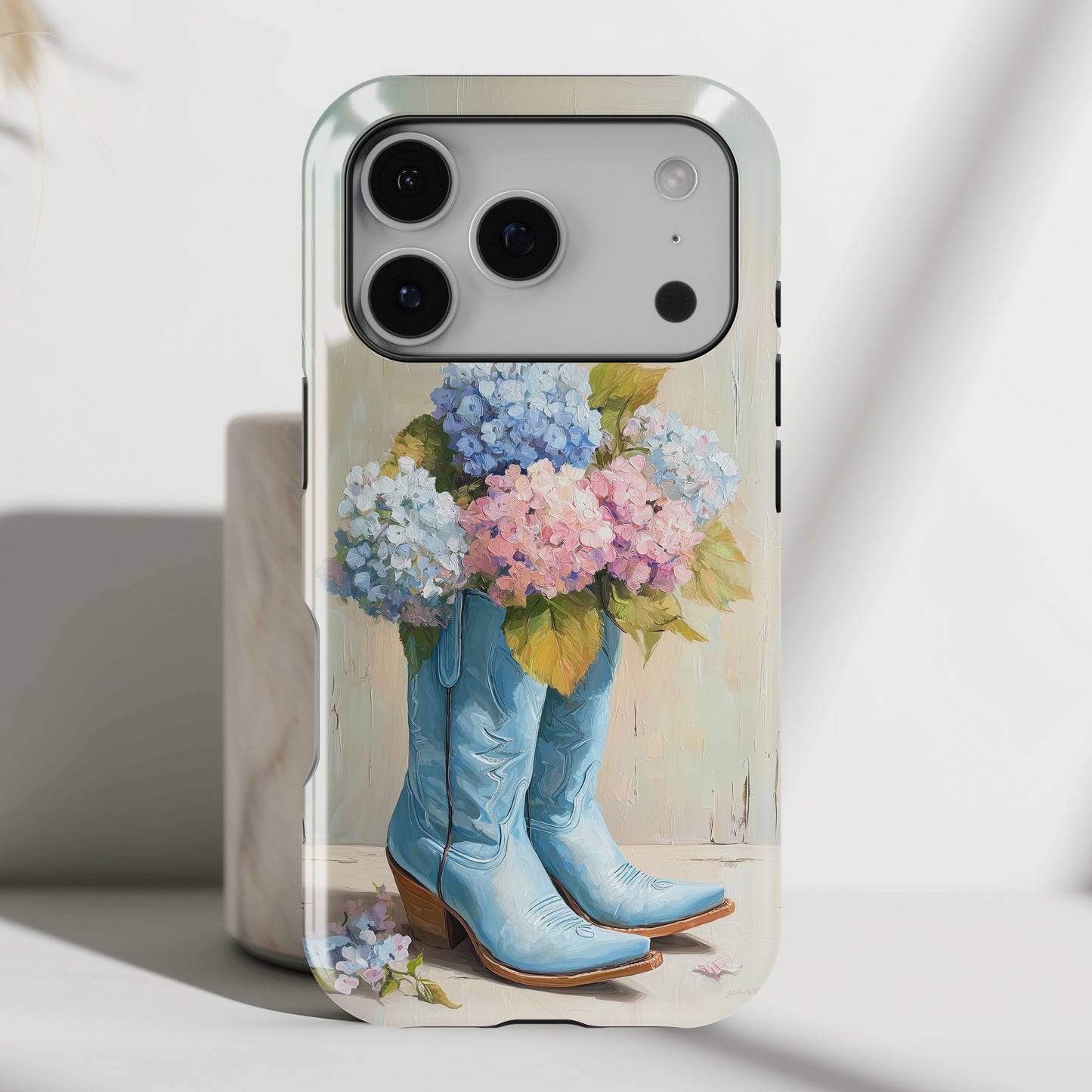 The Country Coquette – Impasto Boot & Hydrangea Design iPhone Case