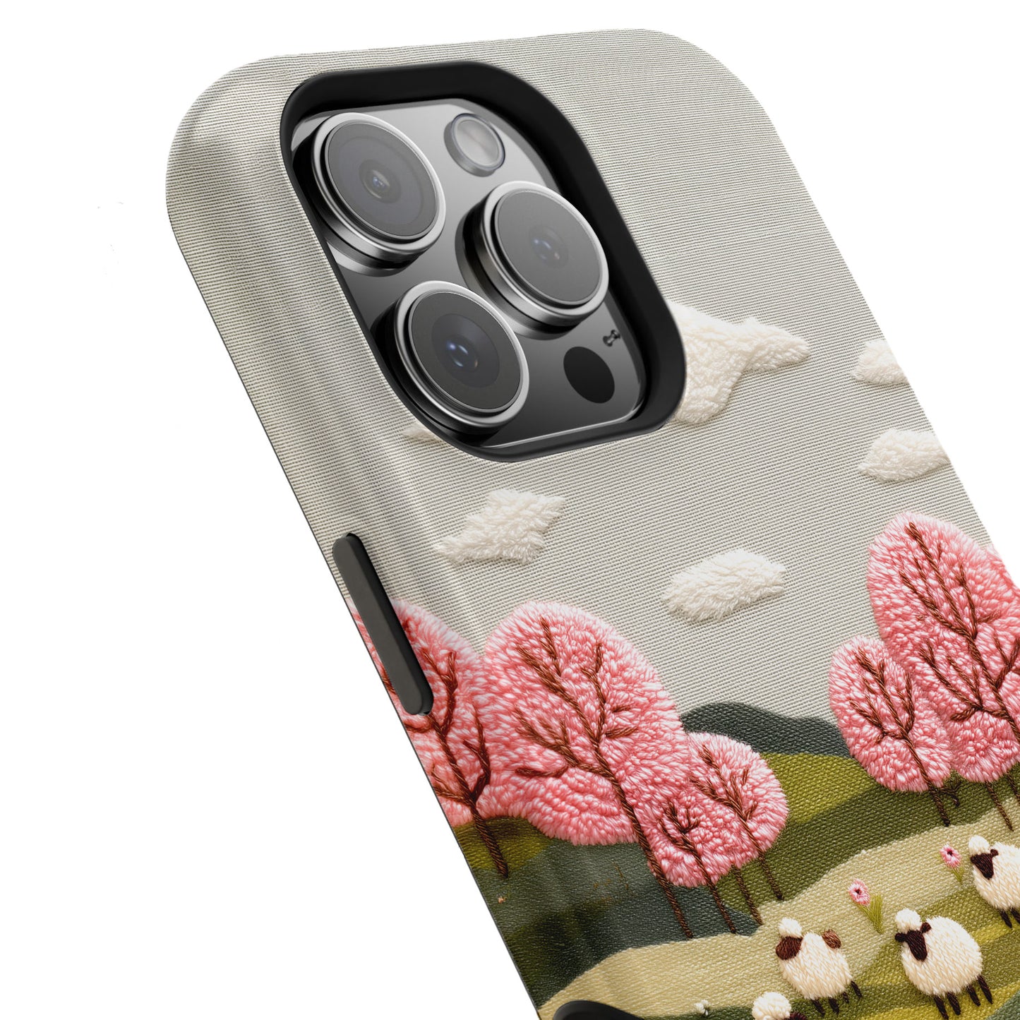 The Embroidered Meadow – Faux Needlepoint Design iPhone Case