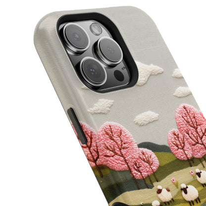The Embroidered Meadow – Faux Needlepoint Design iPhone Case