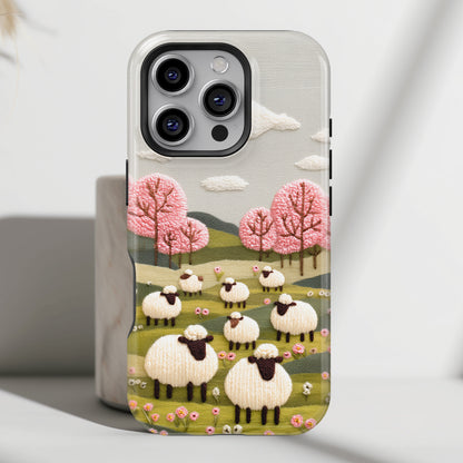 The Embroidered Meadow – Faux Needlepoint Design iPhone Case