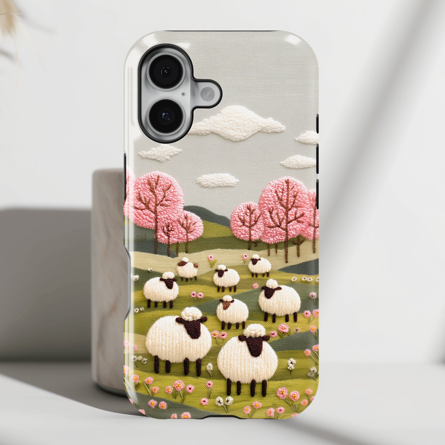 The Embroidered Meadow – Faux Needlepoint Design iPhone Case