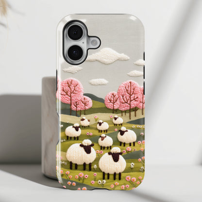 The Embroidered Meadow – Faux Needlepoint Design iPhone Case