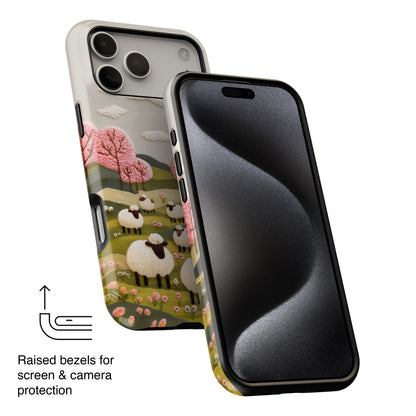 The Embroidered Meadow – Faux Needlepoint Design iPhone Case