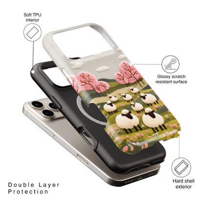 The Embroidered Meadow – Faux Needlepoint Design iPhone Case