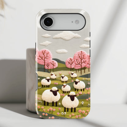 The Embroidered Meadow – Faux Needlepoint Design iPhone Case