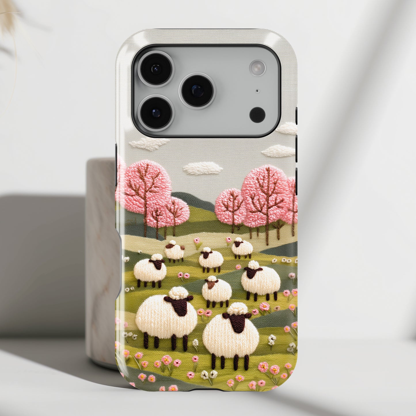 The Embroidered Meadow – Faux Needlepoint Design iPhone Case