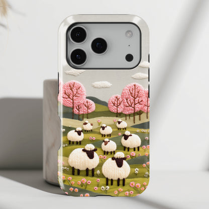The Embroidered Meadow – Faux Needlepoint Design iPhone Case