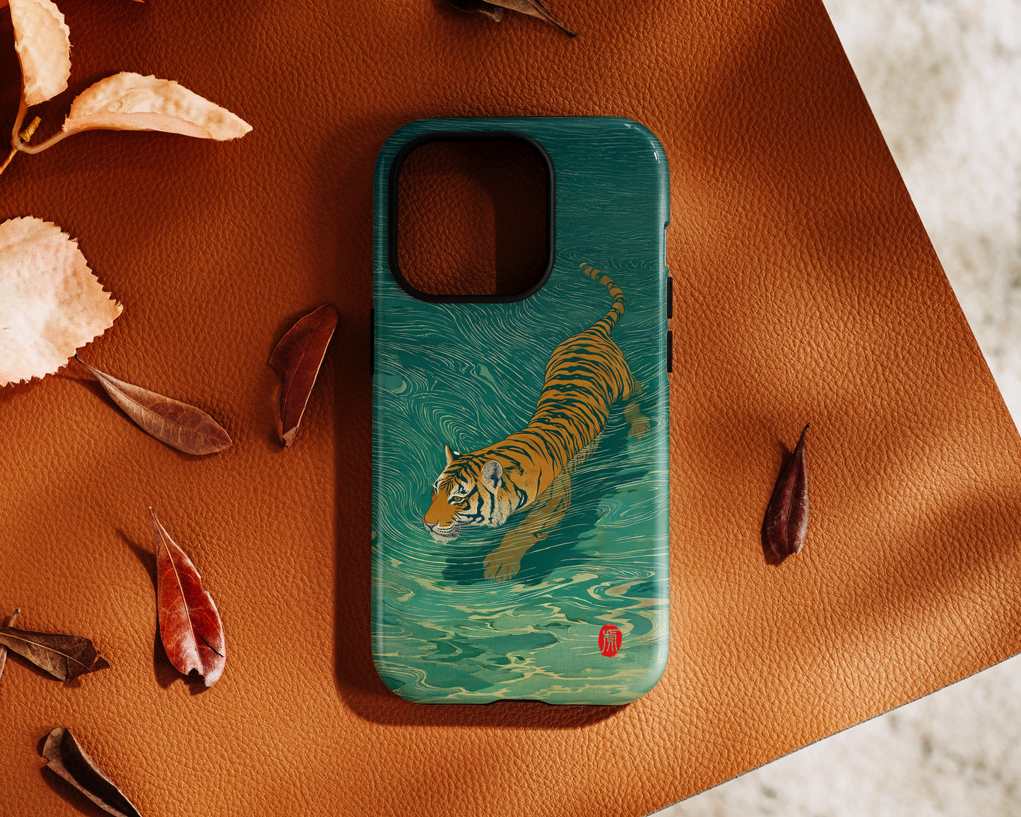 The Emerald Swirl – Ukiyo-e Tiger Design iPhone Case