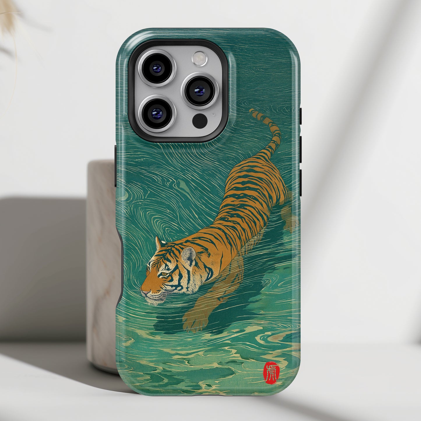 The Emerald Swirl – Ukiyo-e Tiger Design iPhone Case