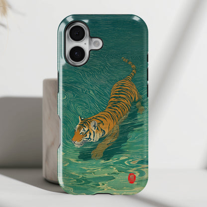 The Emerald Swirl – Ukiyo-e Tiger Design iPhone Case