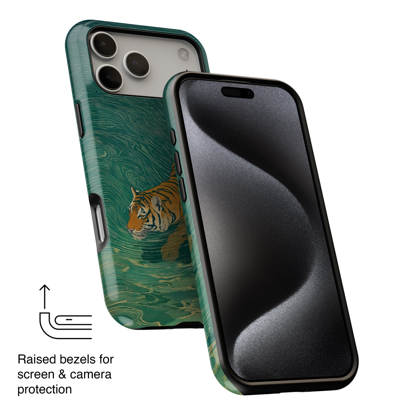 The Emerald Swirl – Ukiyo-e Tiger Design iPhone Case