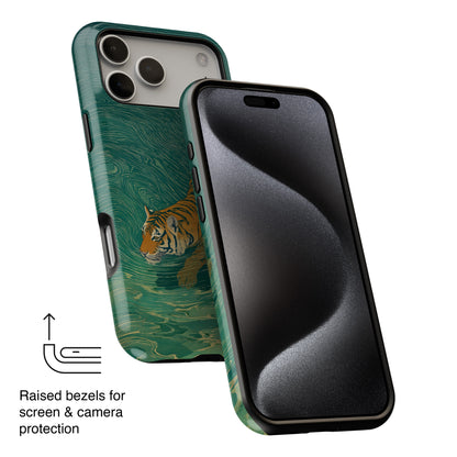 The Emerald Swirl – Ukiyo-e Tiger Design iPhone Case